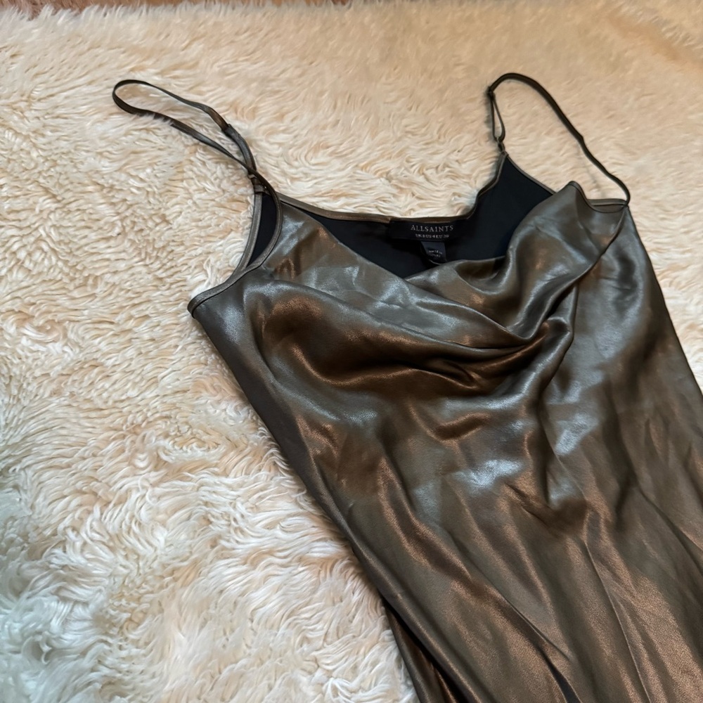 NWT All Saints Hadley Dress in Metallic Gold - Size 4 - Picture 4 of 7